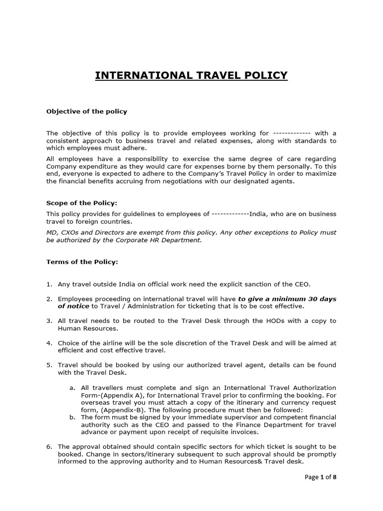 International Travel Policy PDF Expense Visa 