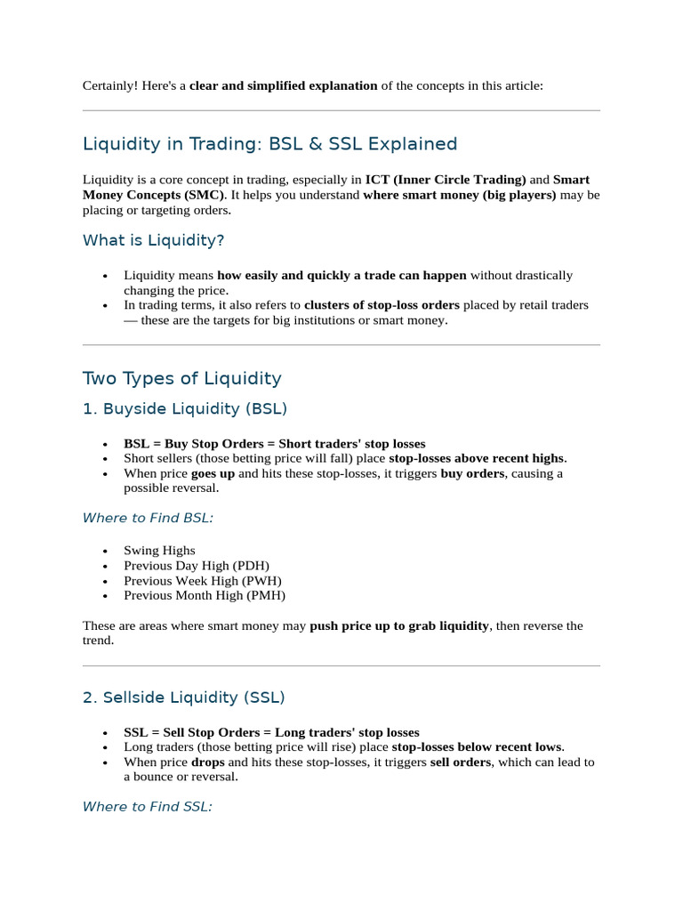 Understanding BSL and SSL in Trading | PDF | Order (Exchange) | Market ...