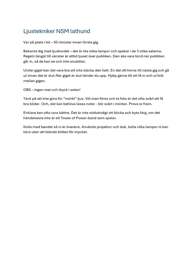 Konsertvärd NSM Lathund 1 | PDF