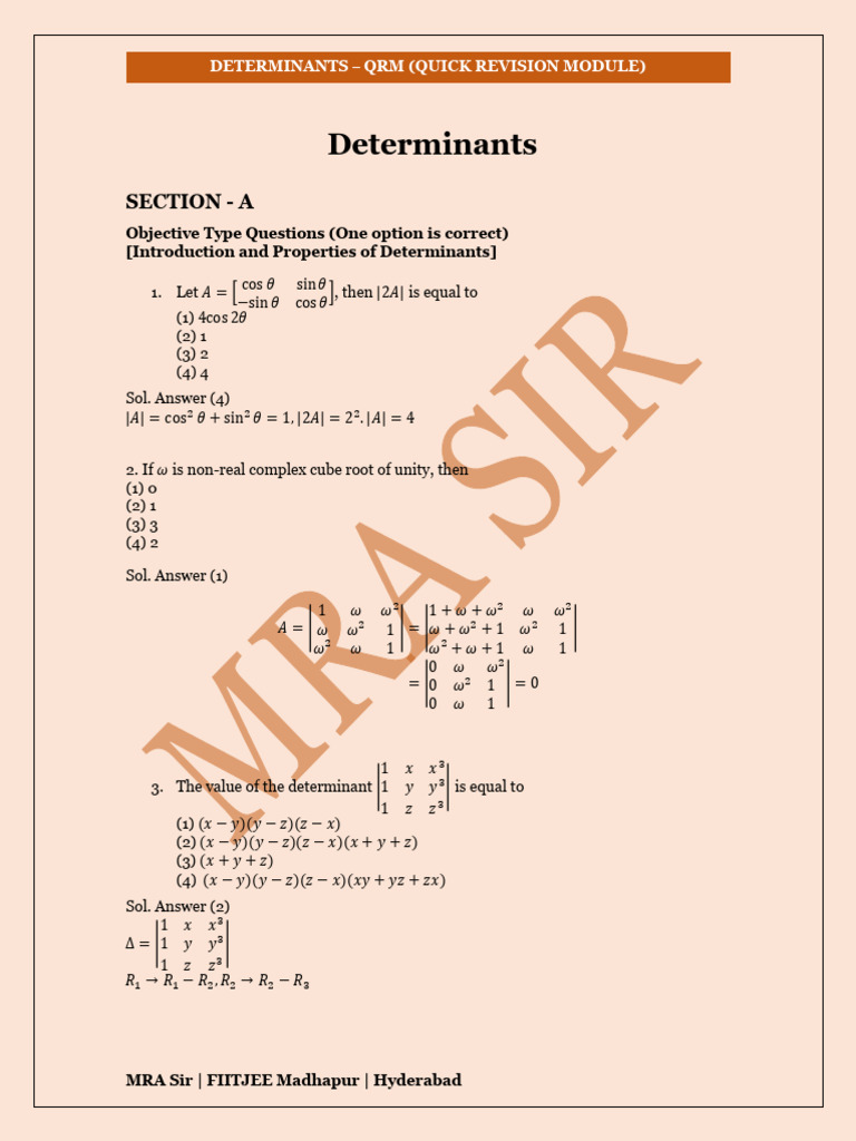Determinants Quick Revision Module | PDF | Mathematical Objects ...