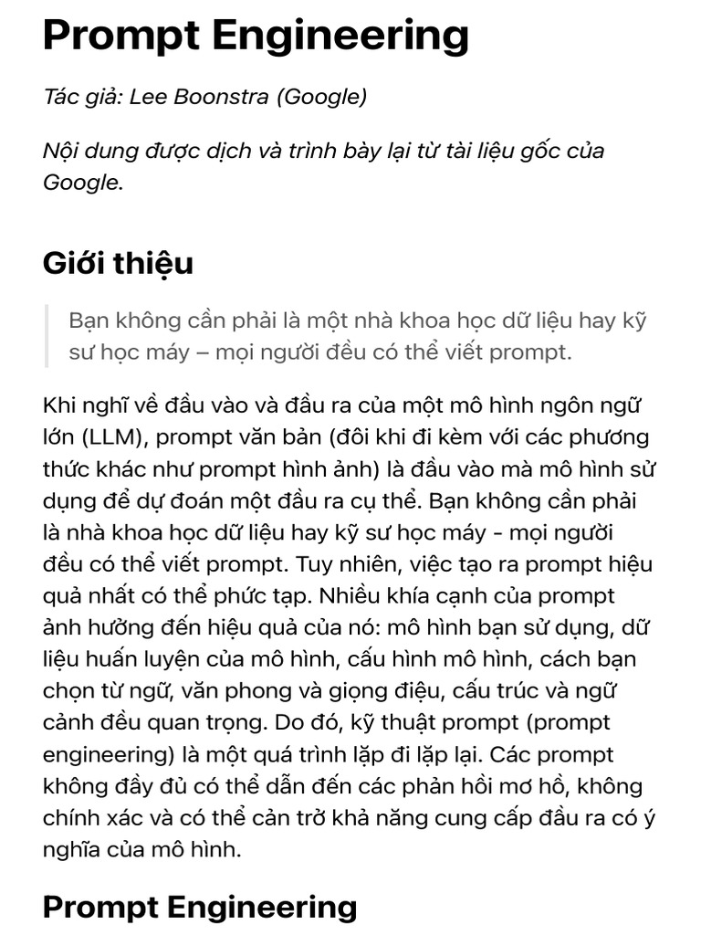 Prompt Engineering - Hướng Dẫn Từ Google | PDF