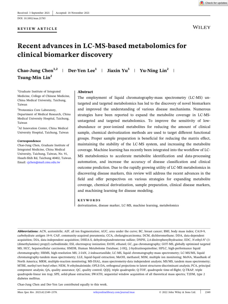 LC-MS Metabolomics for Biomarker Discovery | PDF | Metabolomics ...