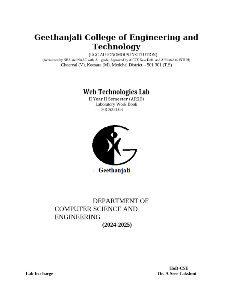 Web Technologies Lab Workbook 2024-25 | PDF | Dynamic Web Page | World ...