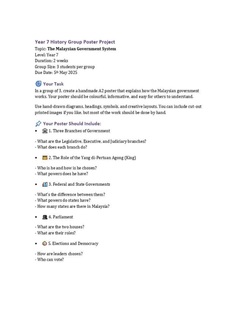 Year+7_History_Malaysian_Government_Poster_Project | PDF