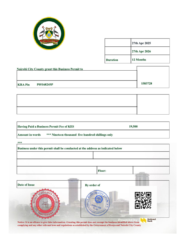 Nairobi ICT Company Business Permit | PDF