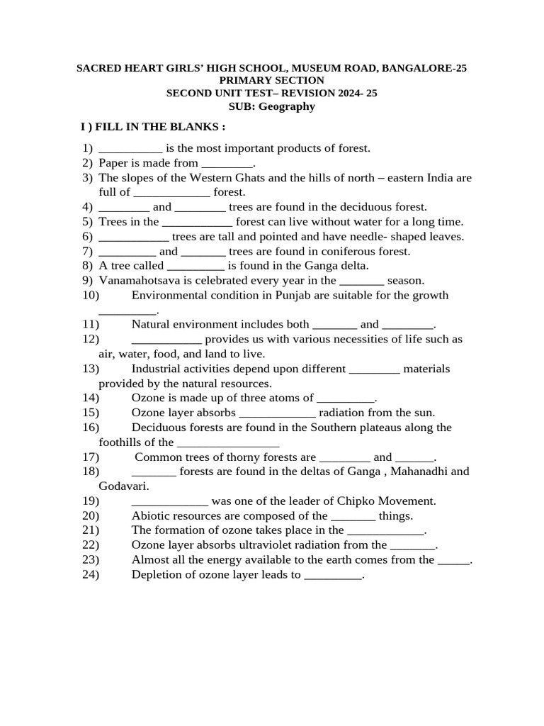 2ND UNIT TEST GEOGRAPHY REVISION | PDF | Ozone | Trees
