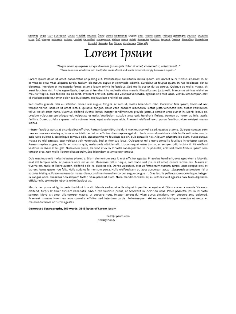 Generated 5 Paragraphs, 569 Words, 3815 Bytes of Lorem Ipsum | PDF