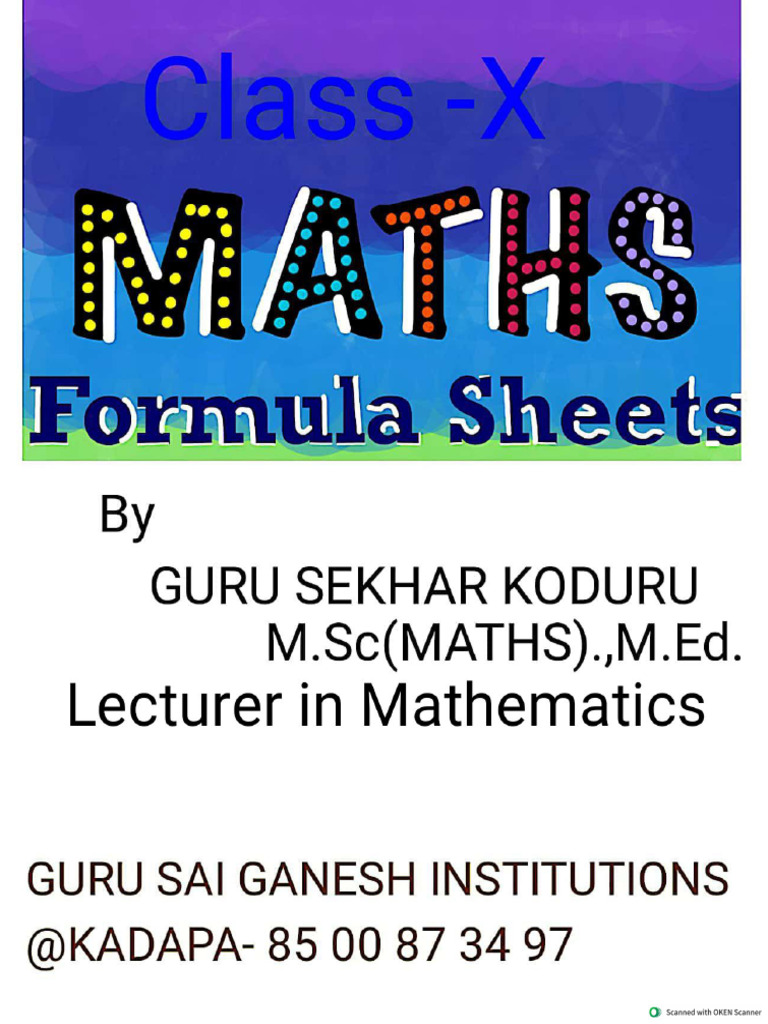 10th Maths Formula Sheet@1. | PDF