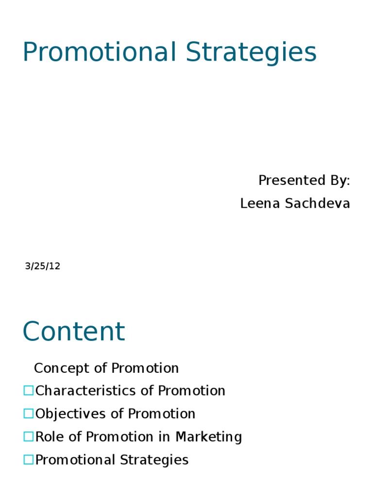 Promotional Strategies: Presented By: Leena Sachdeva | PDF | Promotion ...