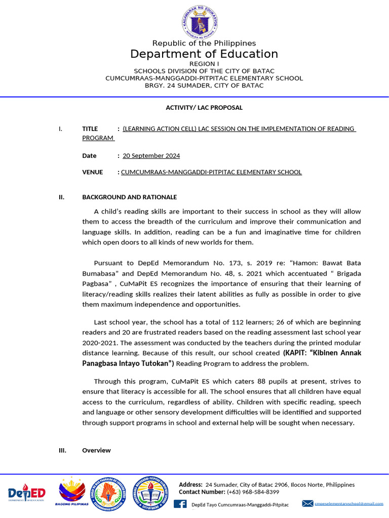 LAC Session on Reading Program Implementation | PDF | Pedagogy ...