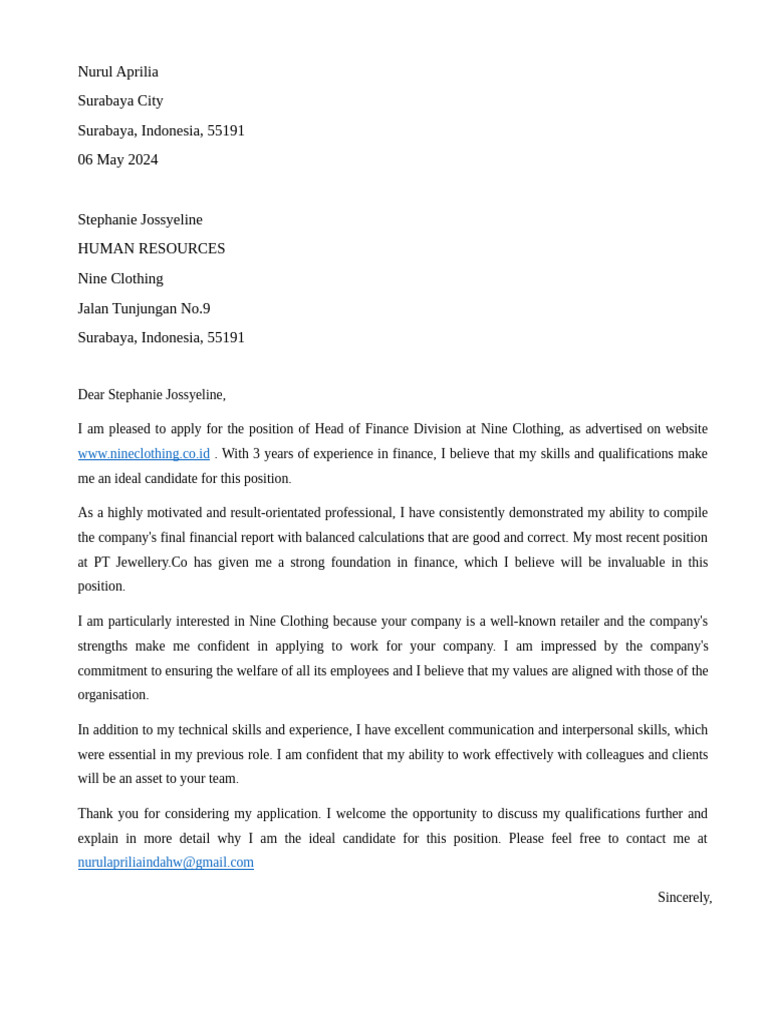 172_Nurul Aprilia_PAP 22 E_Cover Letter | PDF