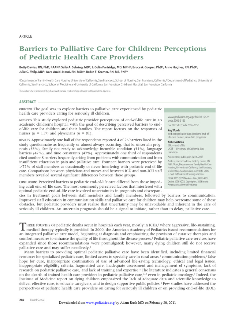 Davies Et Al. - 2008 - Barriers To Palliative Care For Children ...