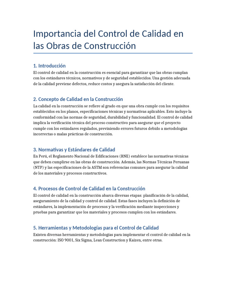 Informe de Control de Calidad en Obras | PDF | Calidad (comercial ...