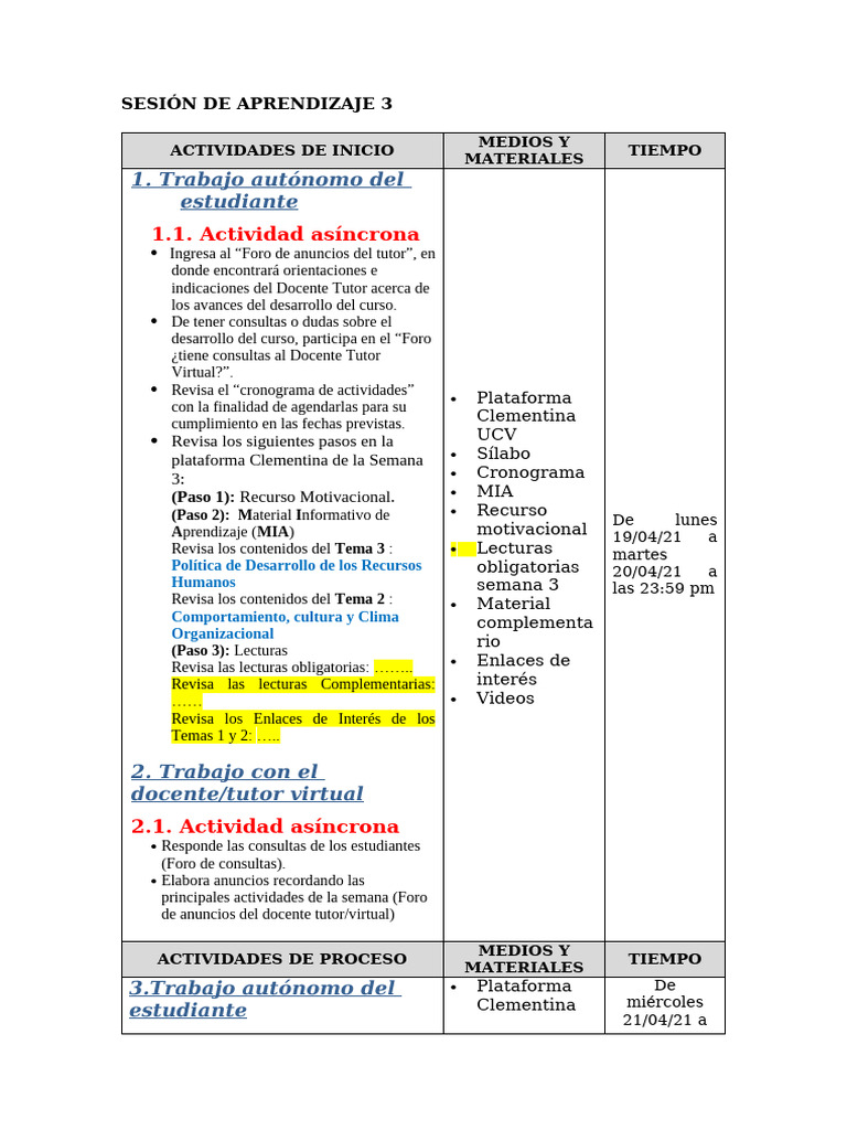 Sesiones de Aprendizaje - 3 - Gerencia Del Capital Humano | PDF ...