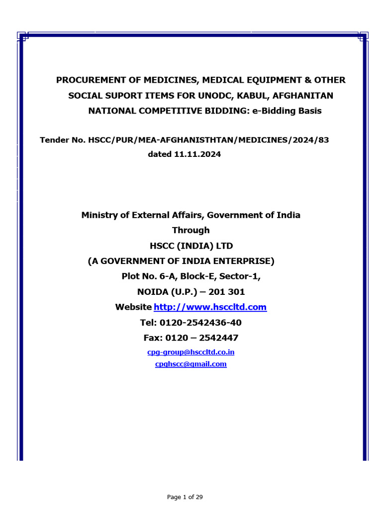 UNODC Kabul Medical Supplies Tender 2024 | PDF | Value Added Tax ...