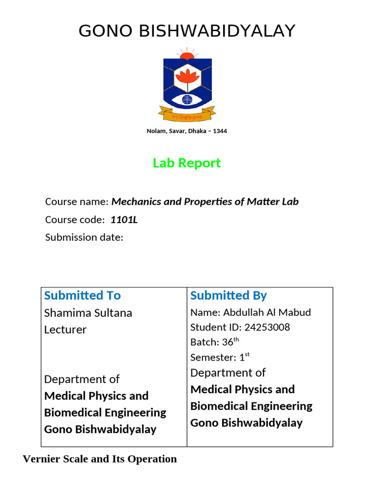 Vernier Scale and Micrometer Lab Report | PDF | Pendulum | Physical ...
