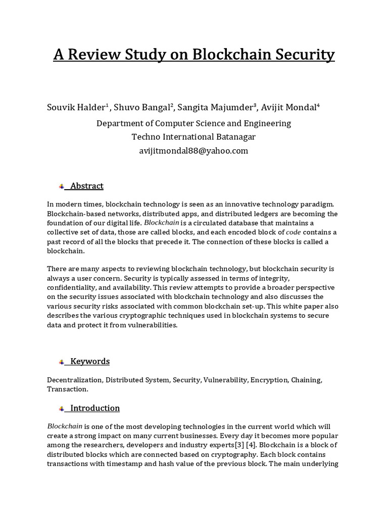 Blockchain Technology and Security Review | PDF | Cryptocurrency | Bitcoin
