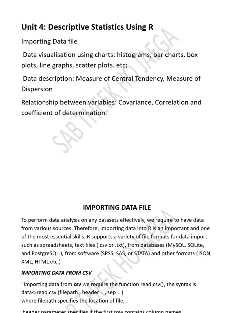 Descriptive Statistics with R: Data Analysis | PDF | Comma Separated ...