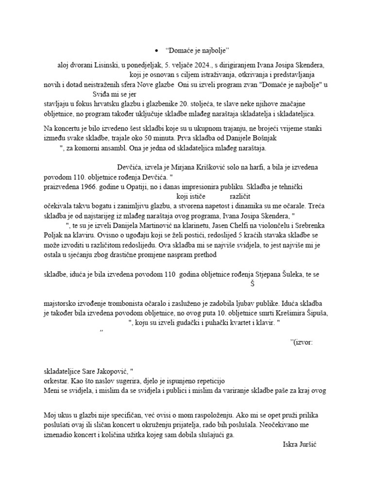 Osvrt Na Koncert | PDF