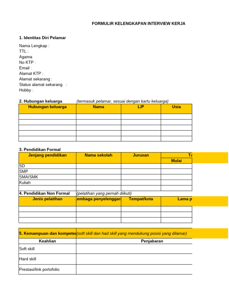 Formulir Interview Kerja Lengkap | PDF