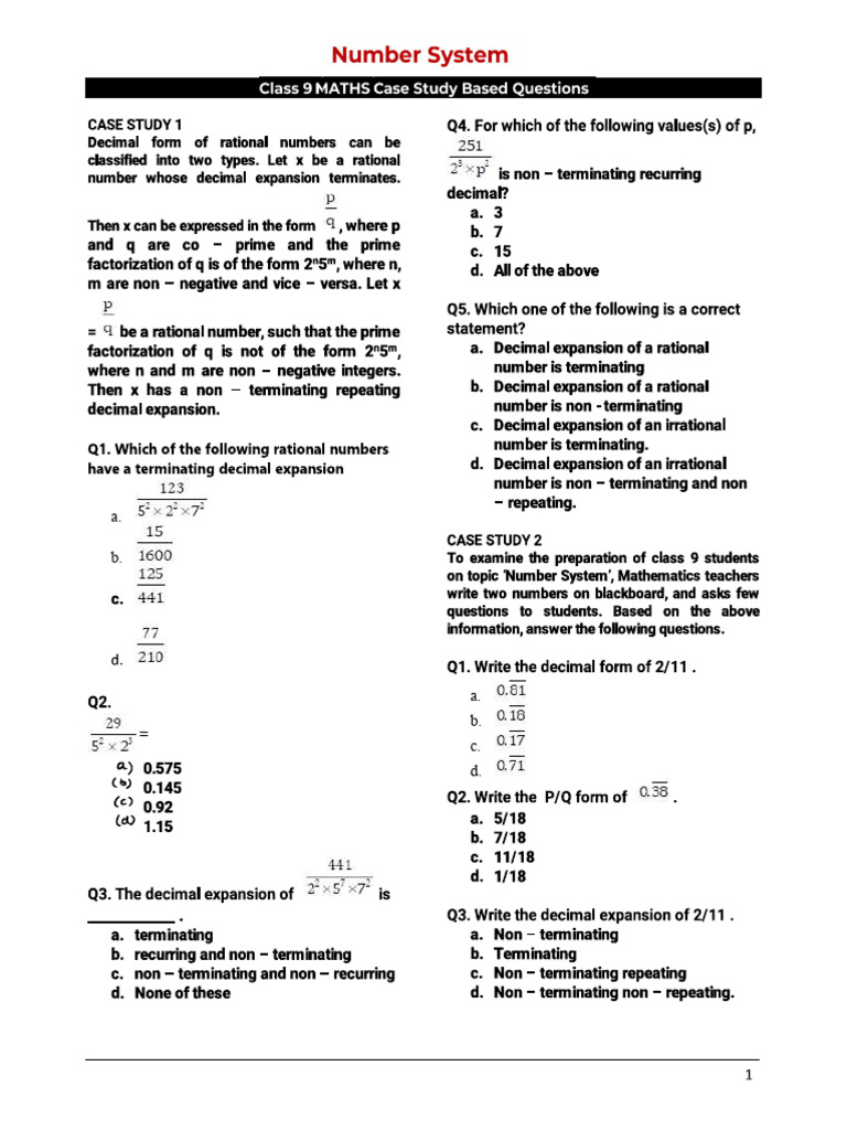 Case Study Rational Numbers | PDF