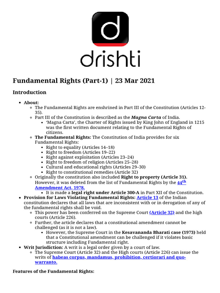 Fundamental Rights Drishtiias - Com To-The-Points Paper2 Fundamental ...