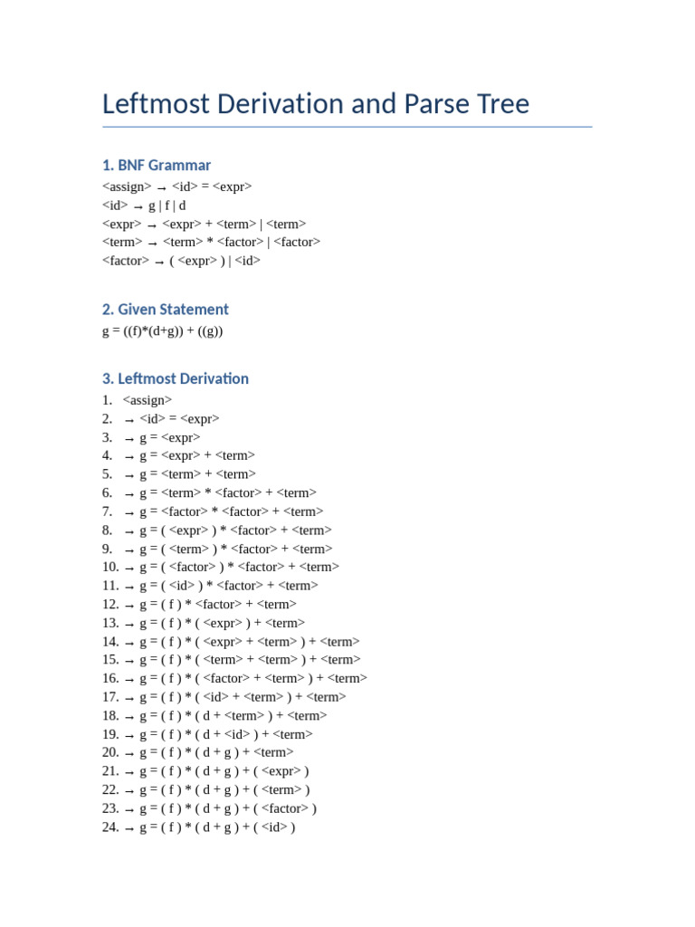 BNF Leftmost Derivation and Parse Tree | PDF