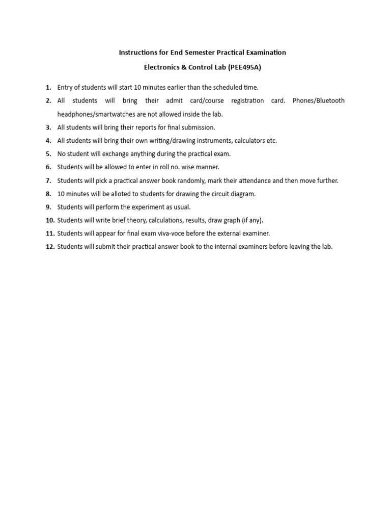 Instructions For End Semester Examination of PEE495A | PDF