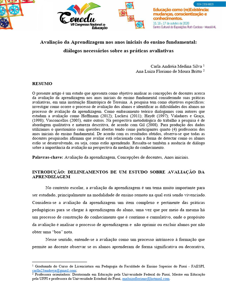 Avaliação da Aprendizagem no Ensino Fundamental | PDF | Aprendizado ...