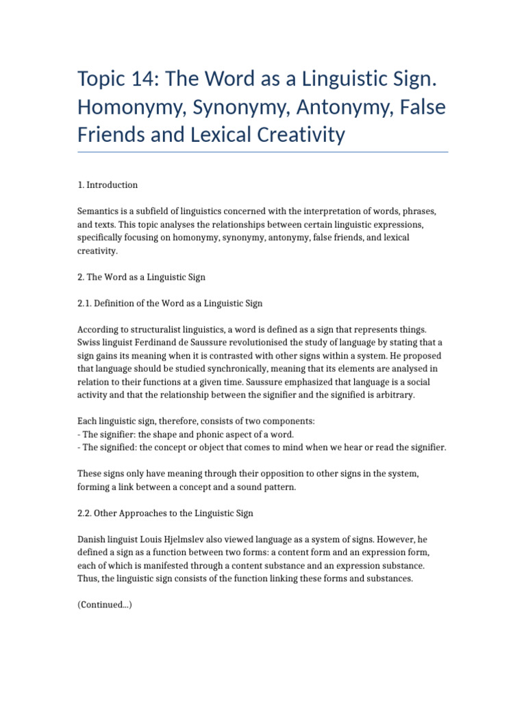 Topic 14 Linguistic Sign | PDF