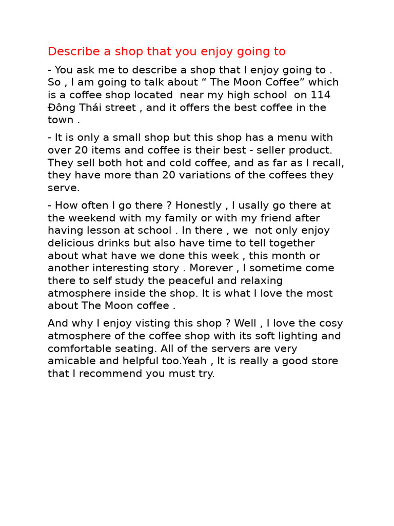 Describe A Shop That You Enjoy Going To | PDF