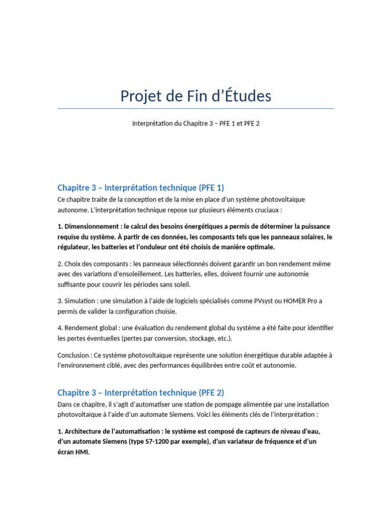 Interprétation technique PFE 1 et PFE 2 | PDF