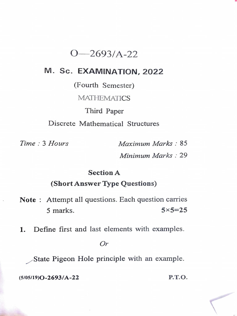 Discrete Mathematical Structures Exam | PDF | Mathematics | Algebra