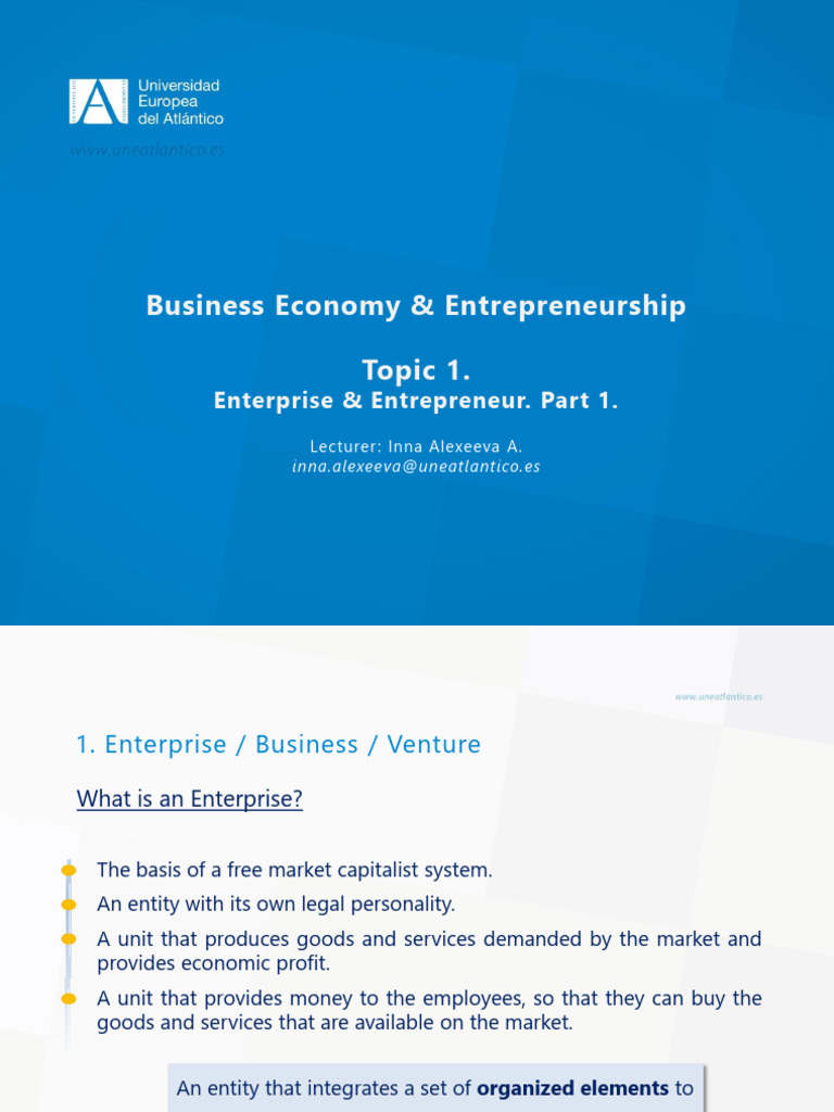 1.1. Topic 1. Entrepreneur and Enterprise. Part 1 | PDF ...