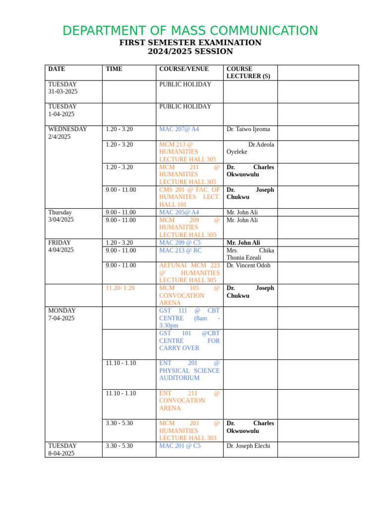 Updated 100 and 200 Timetable 2024 2025 | PDF | Educational Stages ...