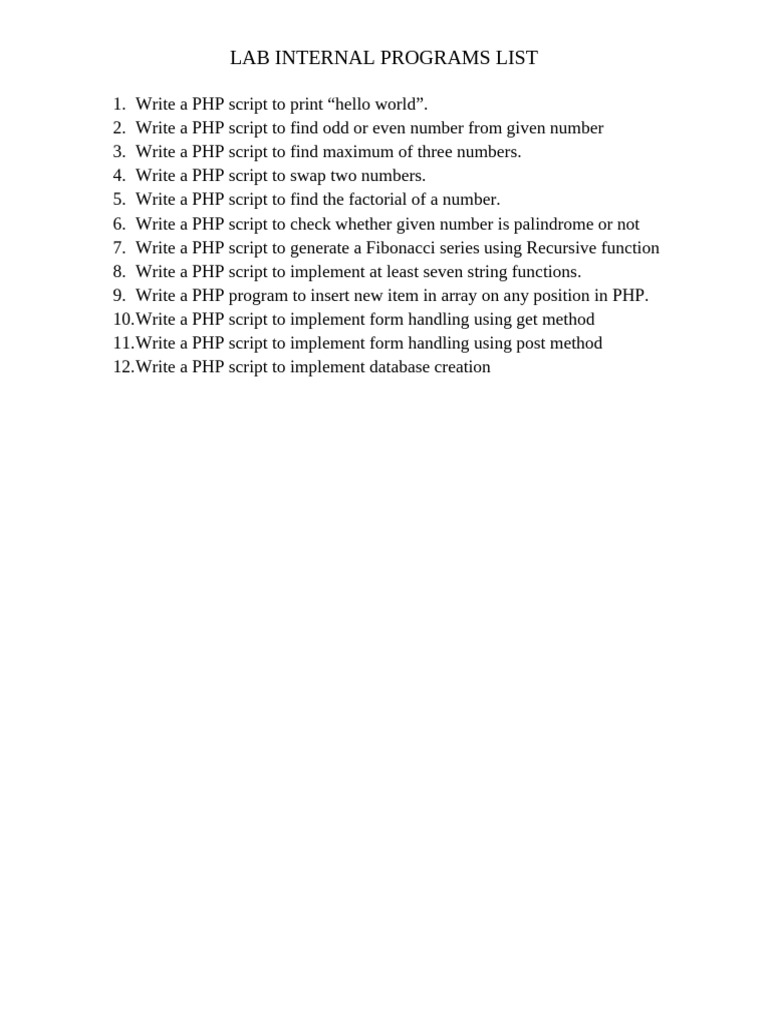 Internal Programs List | PDF