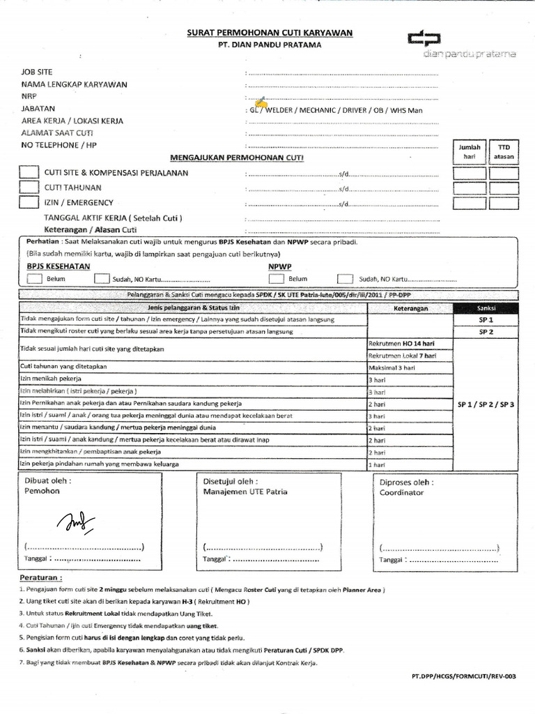 Form Cuti Dpp-Kosong | PDF