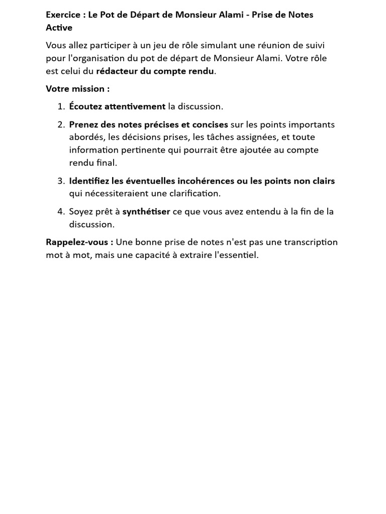 Prise de Notes pour Pot de Départ Alami | PDF