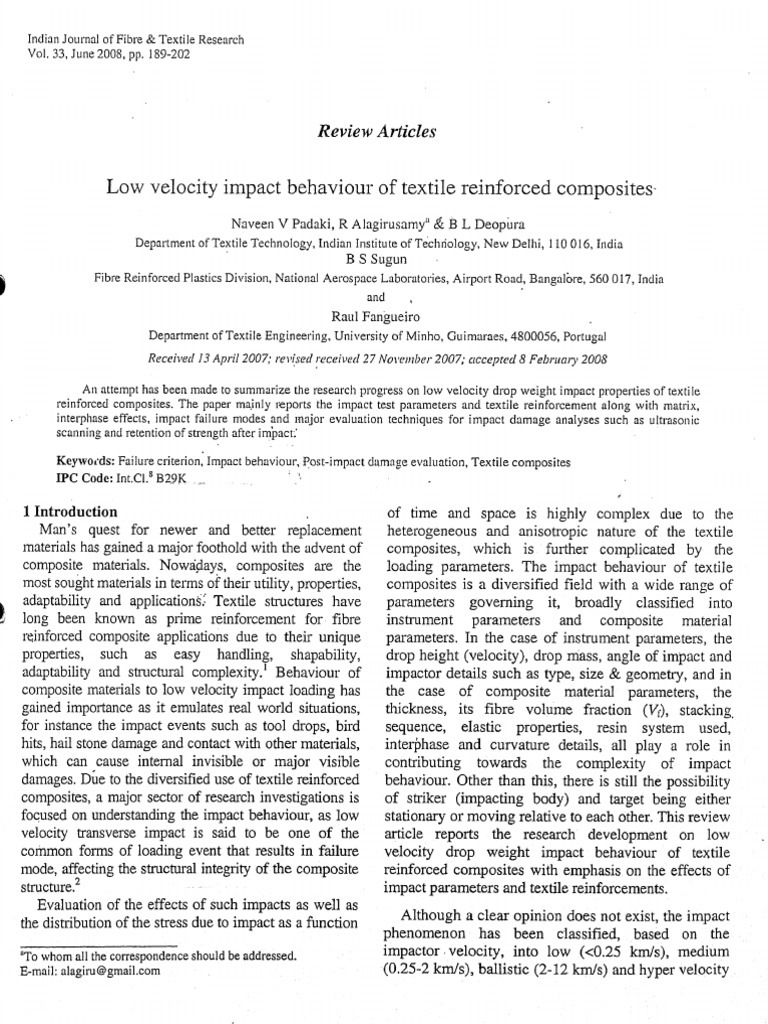 Low Velocity Impact Behaviour of Textile Reinforced Composites | PDF