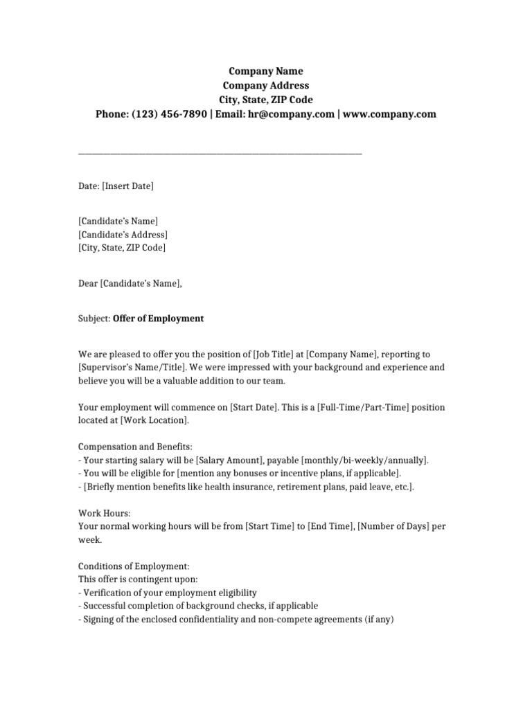 Employment Offer Letter Template | PDF