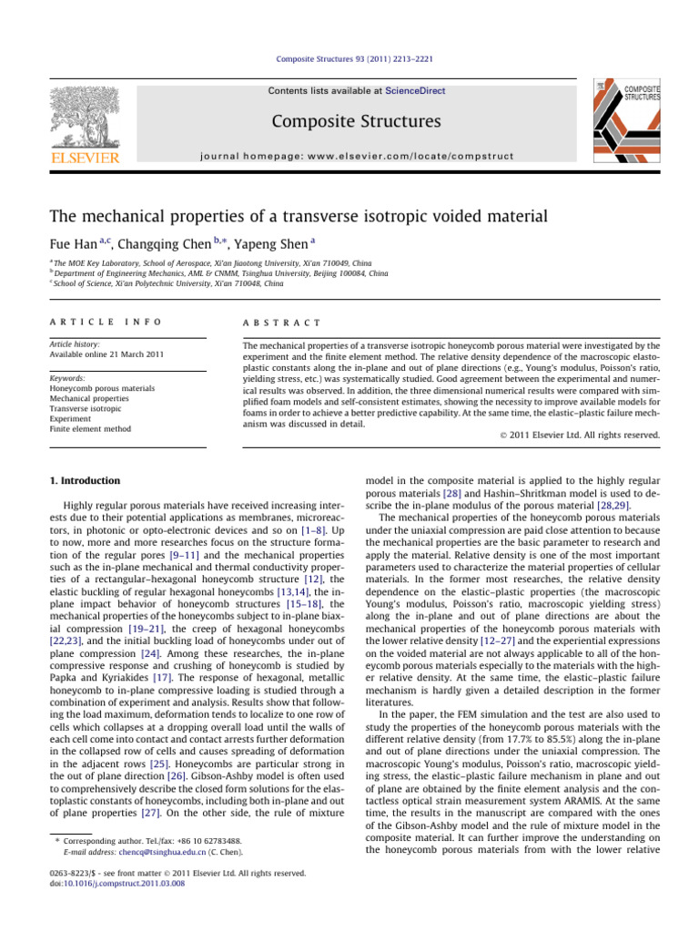 The Mechanical Properties of A Transverse Isotropic Voided Material ...