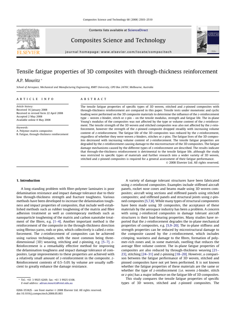Tensile Fatigue of 3D Reinforced Composites | PDF | Composite Material ...