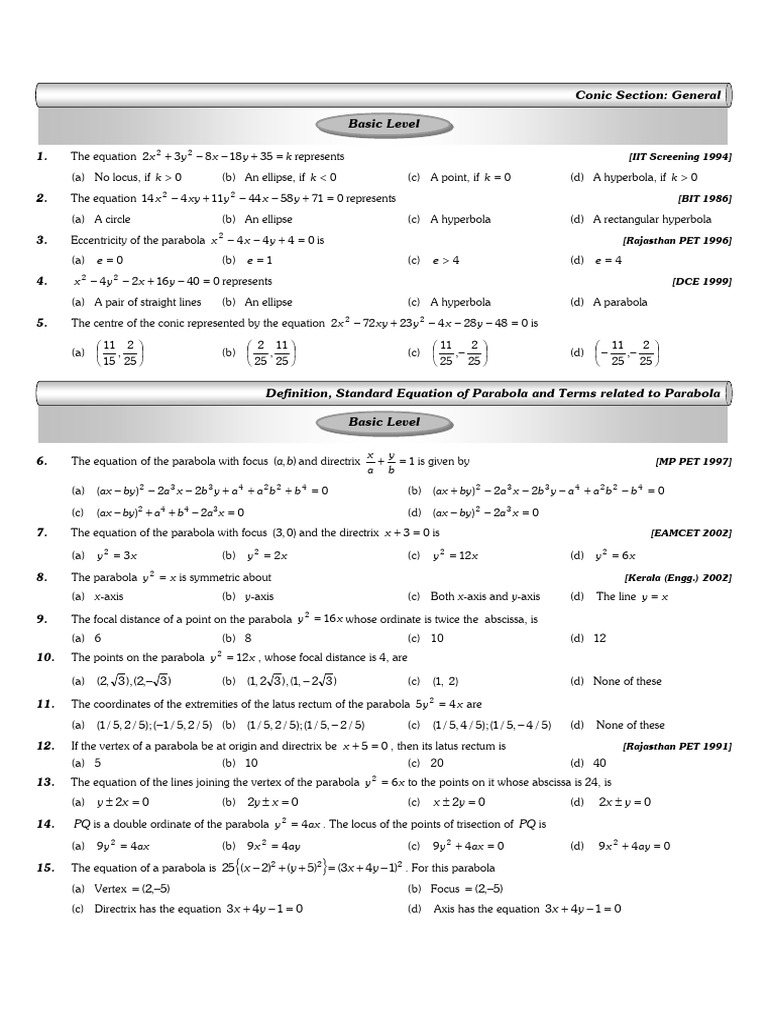 Conic Sections: Parabola Equations and Properties | PDF | Ellipse ...