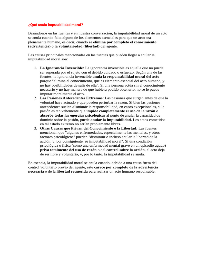 MORAL - Qué Anula Imputabilidad Moral | PDF