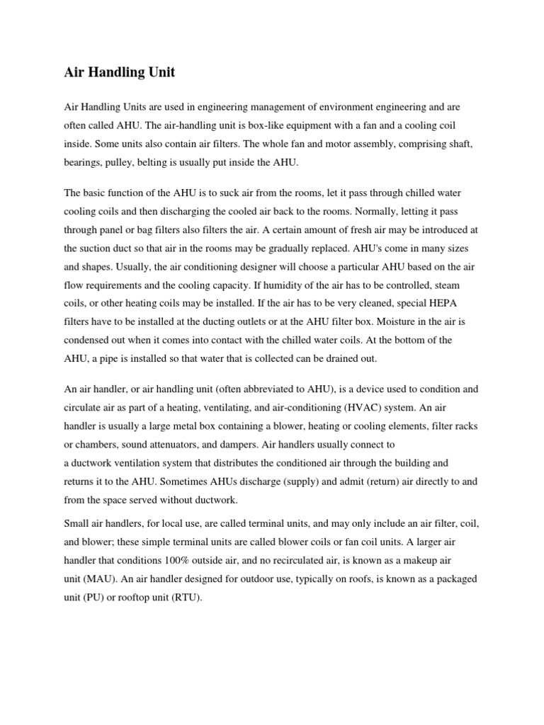 Air Handling Unit PDF Hvac Branches Of Thermodynamics