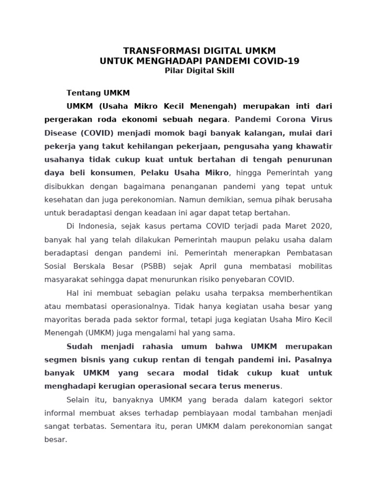 Digitalisasi UMKM di Era Pandemi COVID-19 | PDF