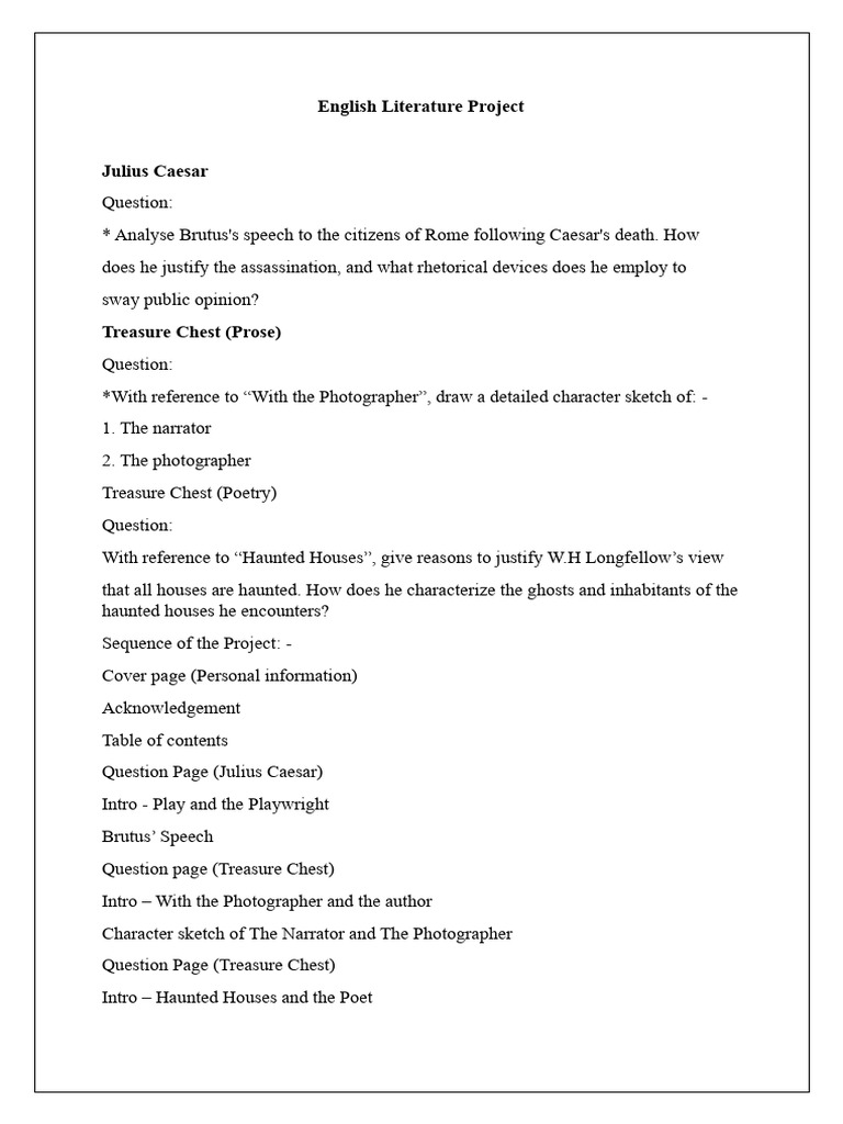 English Literature Project 2025 Grade 10 1 | PDF