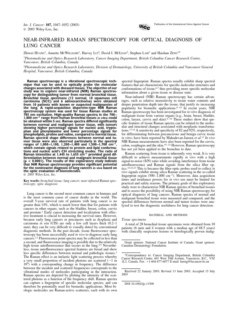 Raman Spectroscopy in Lung Cancer | PDF | Raman Spectroscopy | Spectroscopy