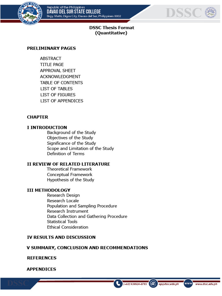 DSSC Thesis Format Guidelines | PDF | Methodology | Science