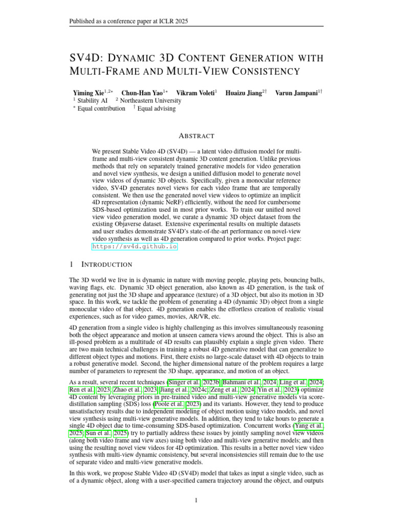 Sv4d - Dynamic 3d Content Generation With Multi-Frame and Multi-View ...